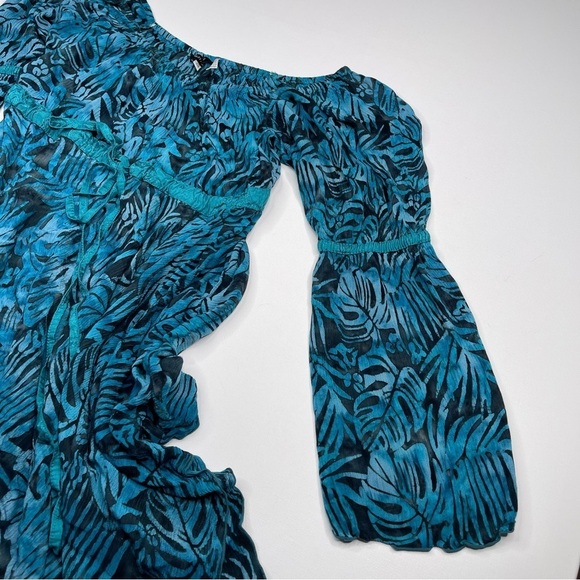 Lotus Traders Dress Batik Asymmetrical Babydoll Fairy Whimsigoth Black Blue OS - Picture 4 of 12